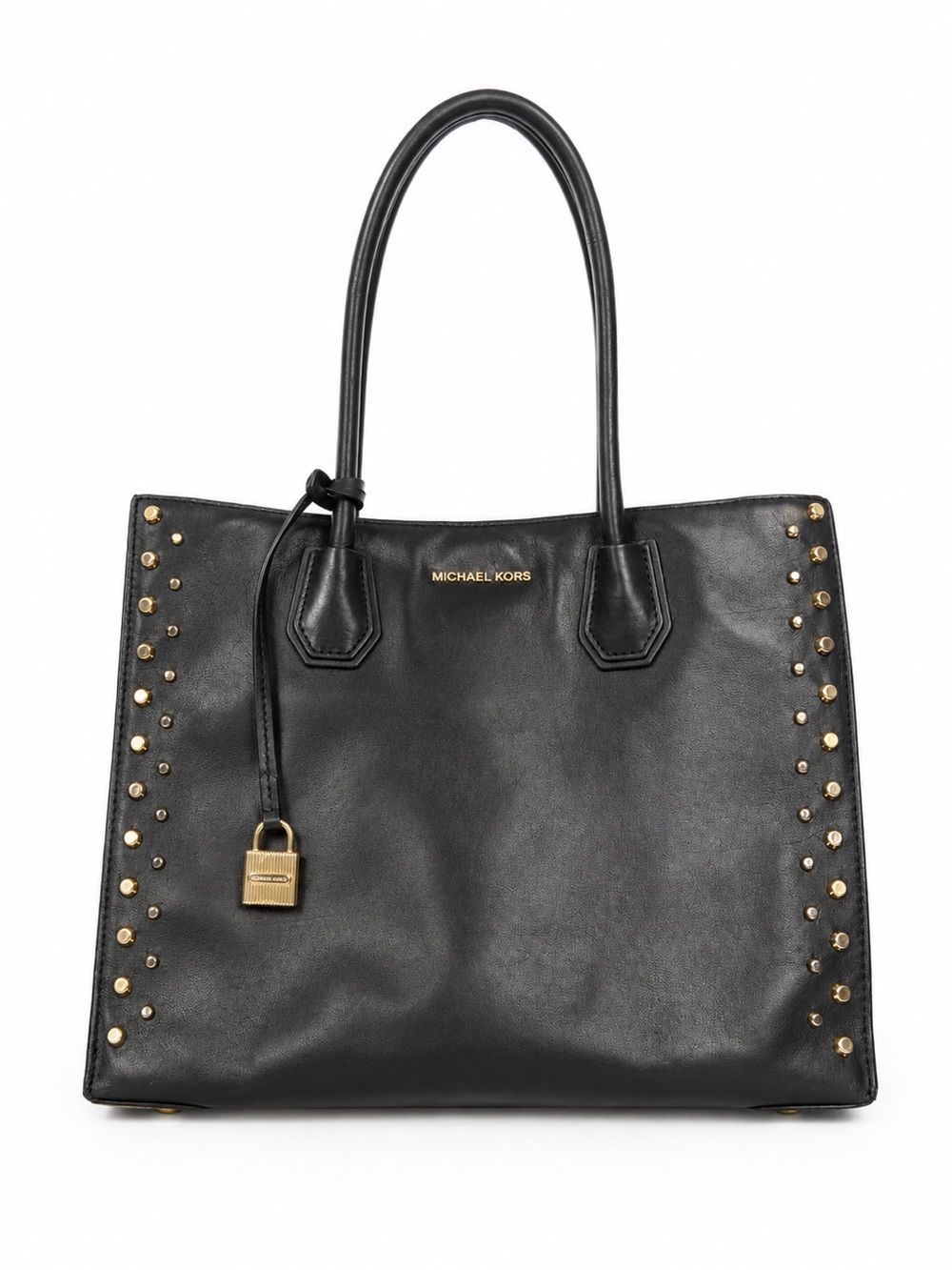 Michael Kors Black Leather Tote with Gold Stud Accents
